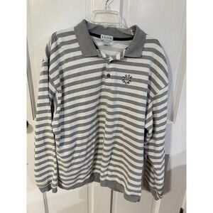 Vintage Izod Sport Heavy Long Sleeve Polo Gray And White Stripes XL